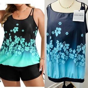Hanna Nikole Women's Tankini One Piece Tummy Control Blouson Swim Tank Top